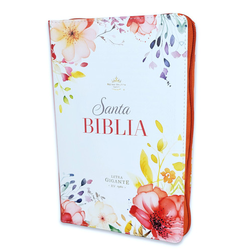 Biblia con Cierre Letra Gigante Manual 14 puntos RV1960, imit piel coral fantasía floral con índice y canto floral