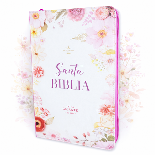 Biblia con Cierre Letra Gigante Manual 14 puntos RV1960, imit piel flores violeta con índice y canto floral
