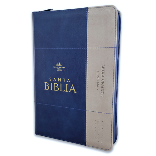 Biblia con Cierre Letra Gigante Manual 14 puntos RV1960, imit piel azul marino y gris con índice