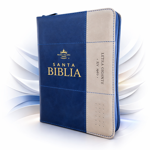 Biblia con Cierre Letra Gigante Manual 14 puntos RV1960, imit piel azul marino y gris con índice