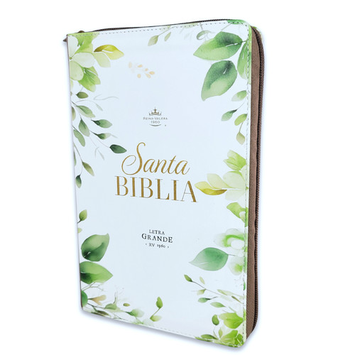 Biblia con Cierre Letra Grande 12 puntos RV1960 imit piel café y verde fantasía floral con índice y canto floral