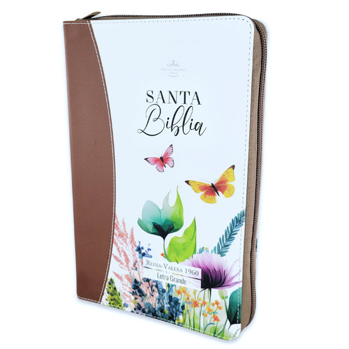 Biblia con Cierre Letra Grande Manual 12 puntos RV1960 imit piel primavera café con índice y canto floral