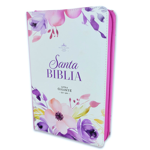 Biblia con Cierre Letra Gigante Manual 14 puntos RV1960, imit piel púrpura fantasía floral con índice y canto floral