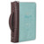 Bible Cover, Blessed is she who has believed that the Lord would fulfill His promises to her, Luke 1:45, brown and turquoise luxleather