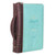 Bible Cover, Large Size, Blessed is she who has believed that the Lord would fulfill His promises to her, Luke 1:45, brown and turquoise luxleather