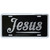 Placa Metálica para Automóvil: Jesus en letras plateadas con fondo negro