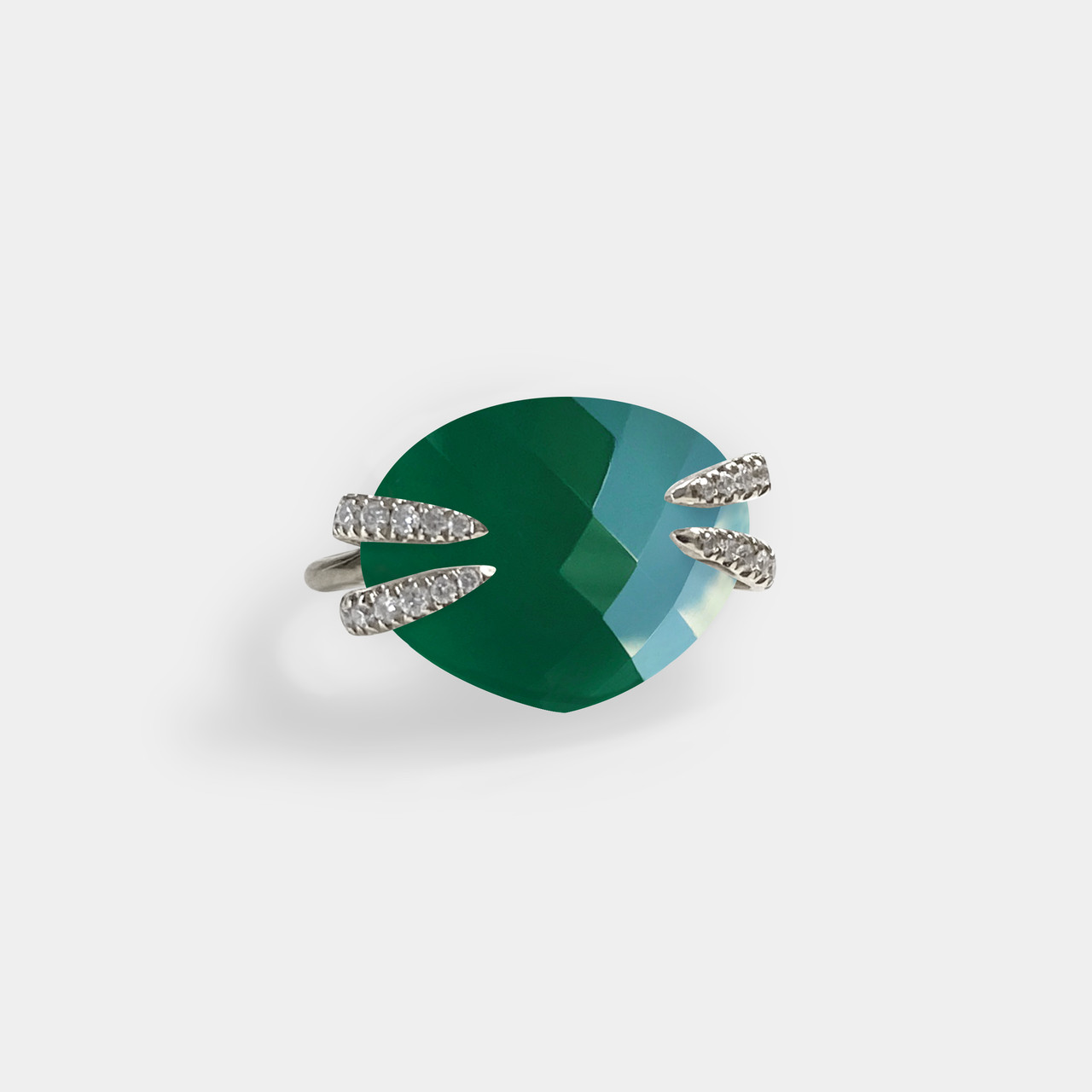 Bague Griffes Agate Verte, Bague Or Femme Agate Verte