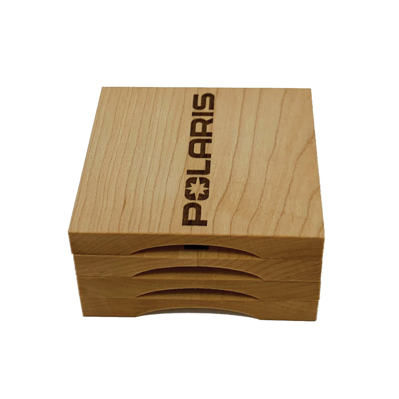 Polaris New OEM Bottle Opener Engraved Maple Wooden Coasters Set , 2860869