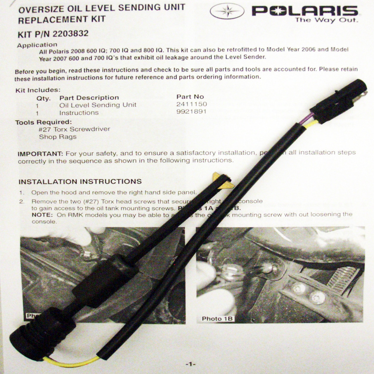 Polaris New OEM Snowmobile Oil Level Sender/Sensor RMK,IQ,Dragon,600,700,800