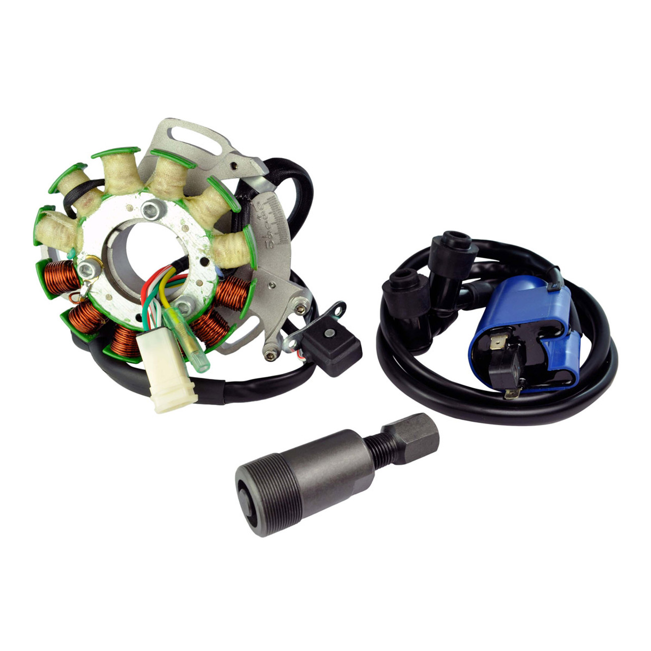 RMSTATOR New Aftermarket Yamaha Kit Stator 100 W + External Ignition Coil + Backplate + Flywheel Puller, RM22801