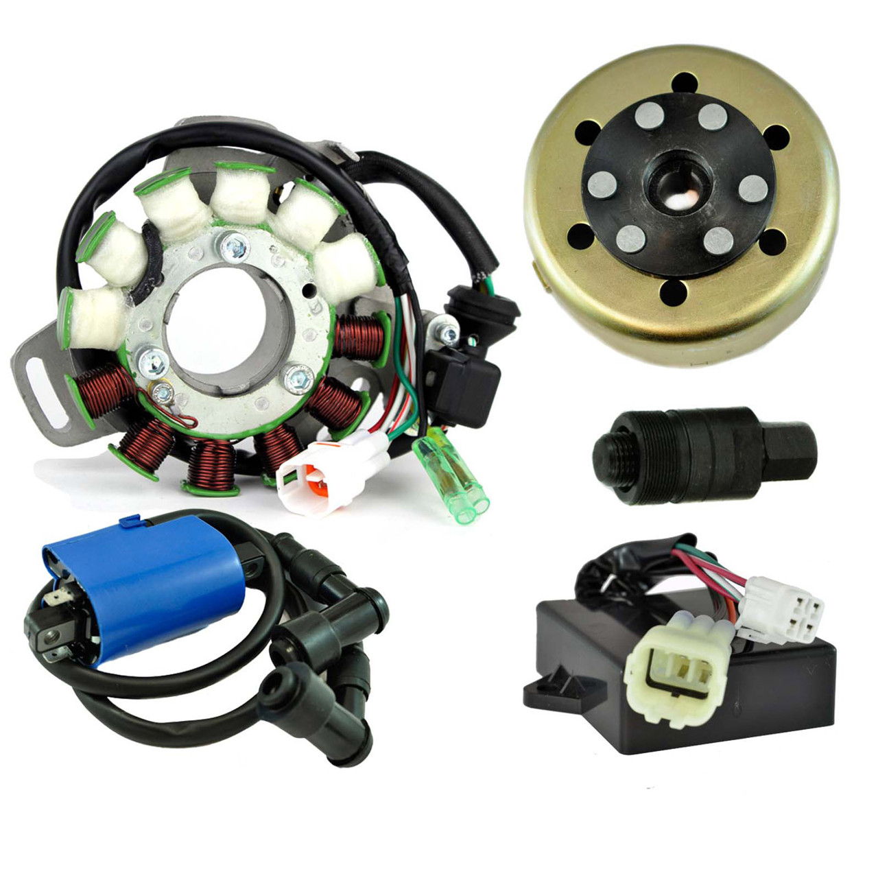 RMSTATOR New Aftermarket Yamaha Kit Stator 100 W + HP CDI Box + Ignition Coil + Backplate + Flywheel + Puller, RM22854