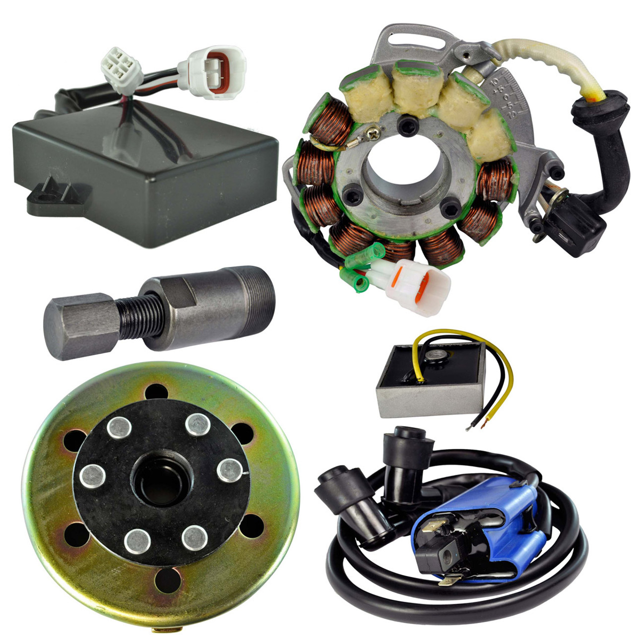 RMSTATOR New Aftermarket Yamaha Kit Stator 200 W + AC Regulator + HP CDI + Ignition Coil + Flywheel + Puller, RM22857