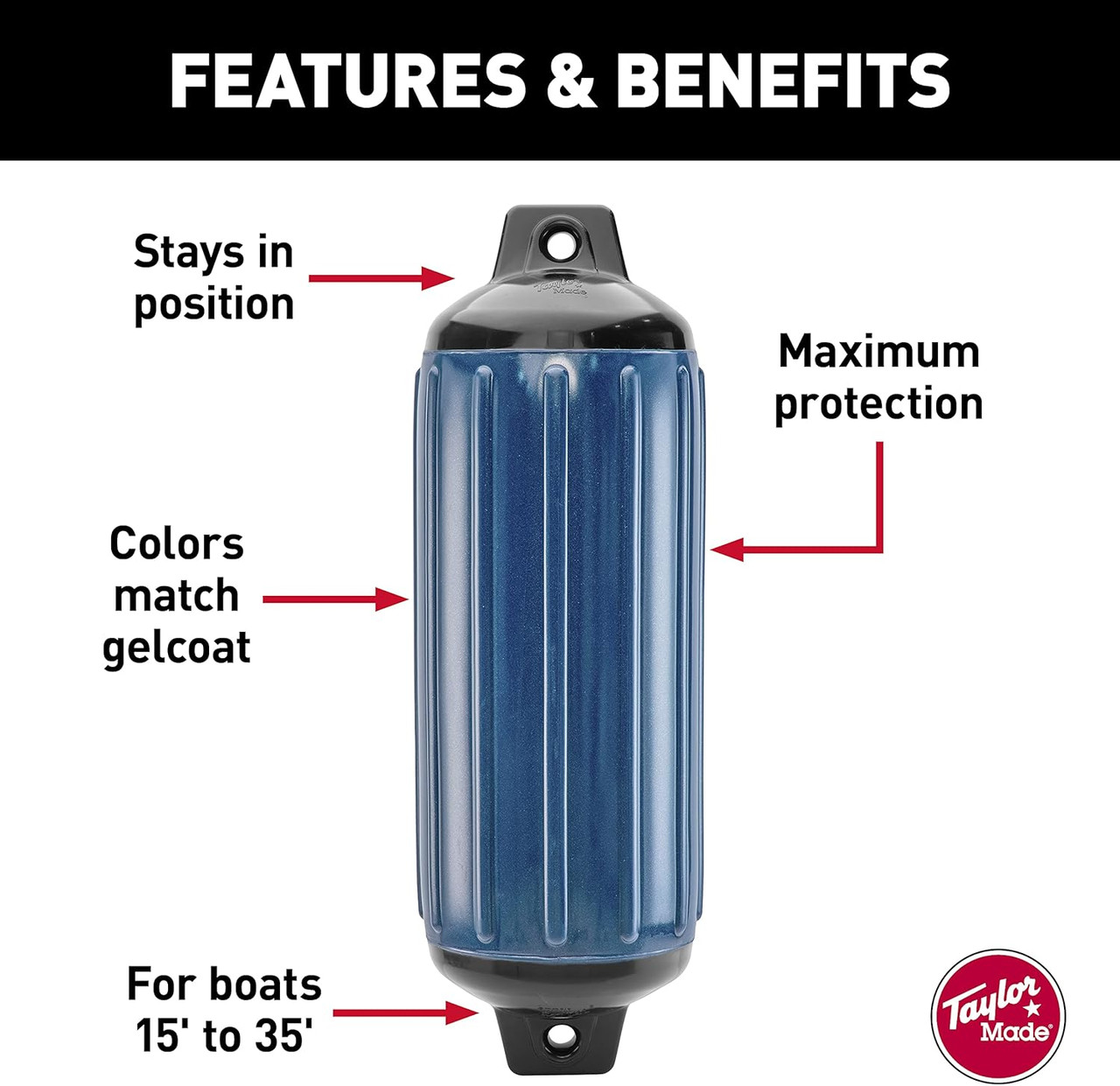 Taylor Made Super Gard Inflatable Vinyl Boat Fender Bumper 5.5" x 20" Navy Blue