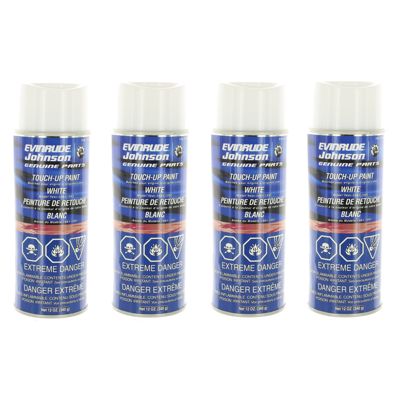 Johnson Evinrude OMC New OEM 12oz White Acrylic Spray Paint, Pack Of 4, 0777171