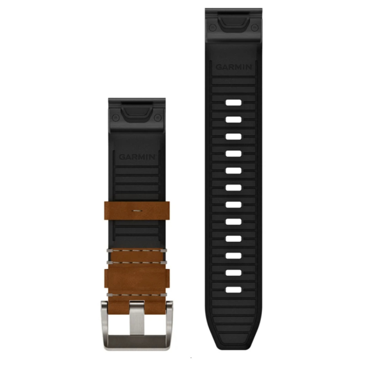 Garmin New OEM QuickFit® 22 Watch Straps Leather/FKM Hybrid Strap, Brown/Black, 010-13225-08