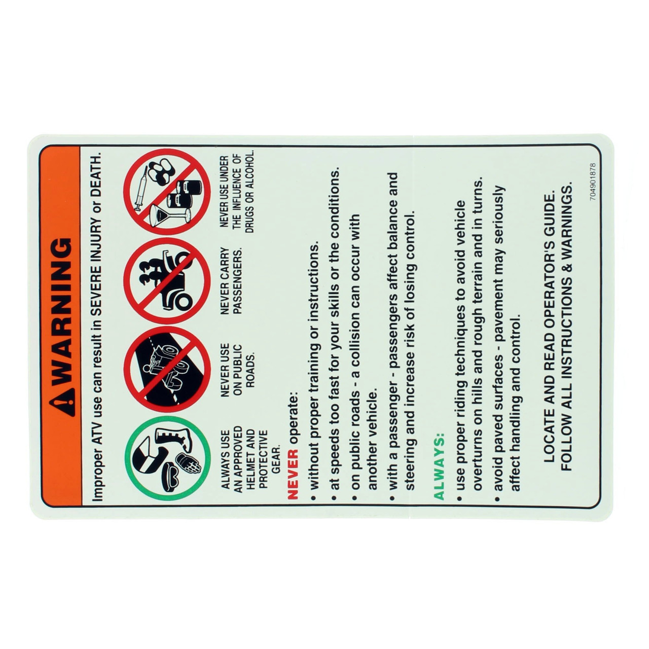 Can-Am New OEM DS Front Fender Warning Decal, S87501RCB900
