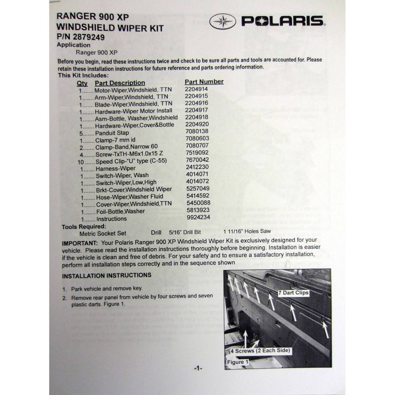 Polaris New OEM UTV Windshield Wiper Kit Full Size Ranger, XP, 900, Crew 2879754