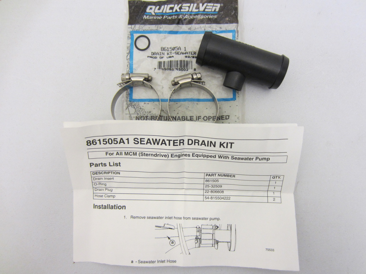 Mercruiser New OEM Closed Cooling T Fitting Sea Water Pump Drain Kit 861505A1