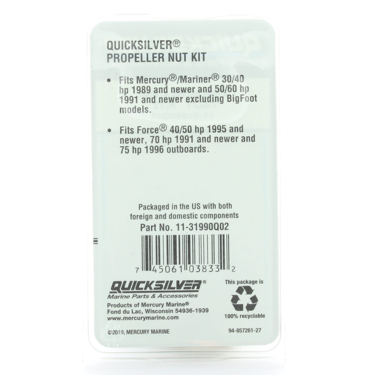 Mercury Marine/Mercruiser New OEM Propeller Nut Kit For Outboards 11-31990Q02