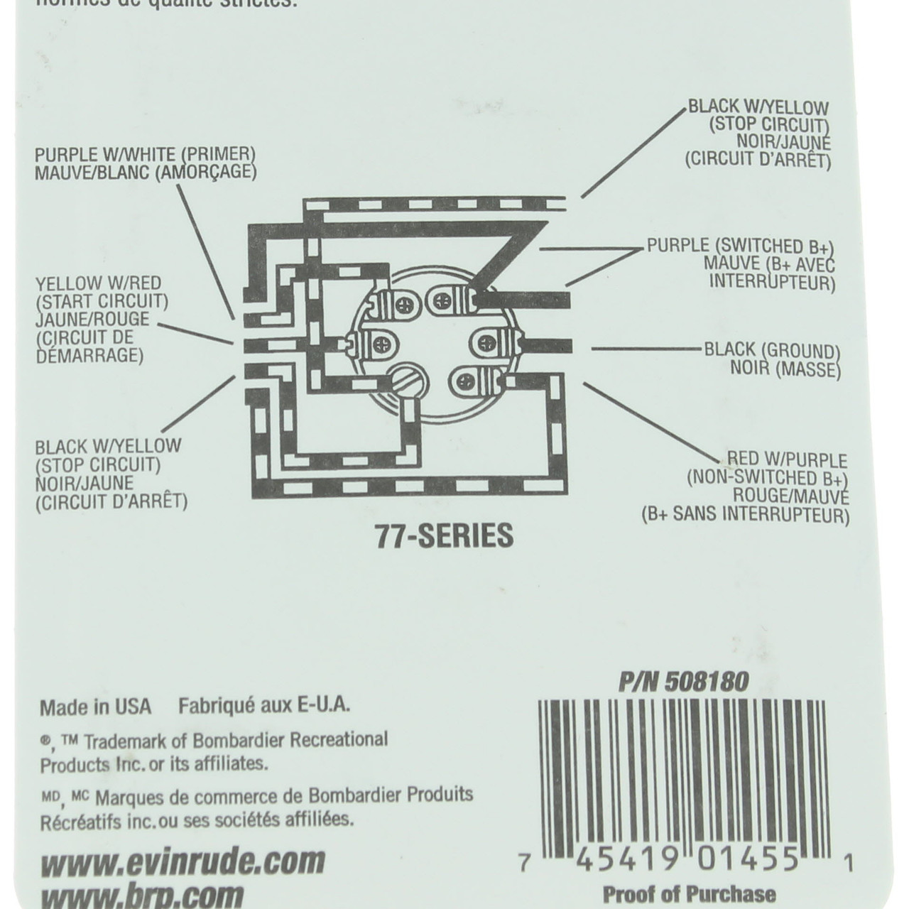 Johnson Evinrude OMC New OEM 77 Series Outboard Ignition Key Switch, 0508180