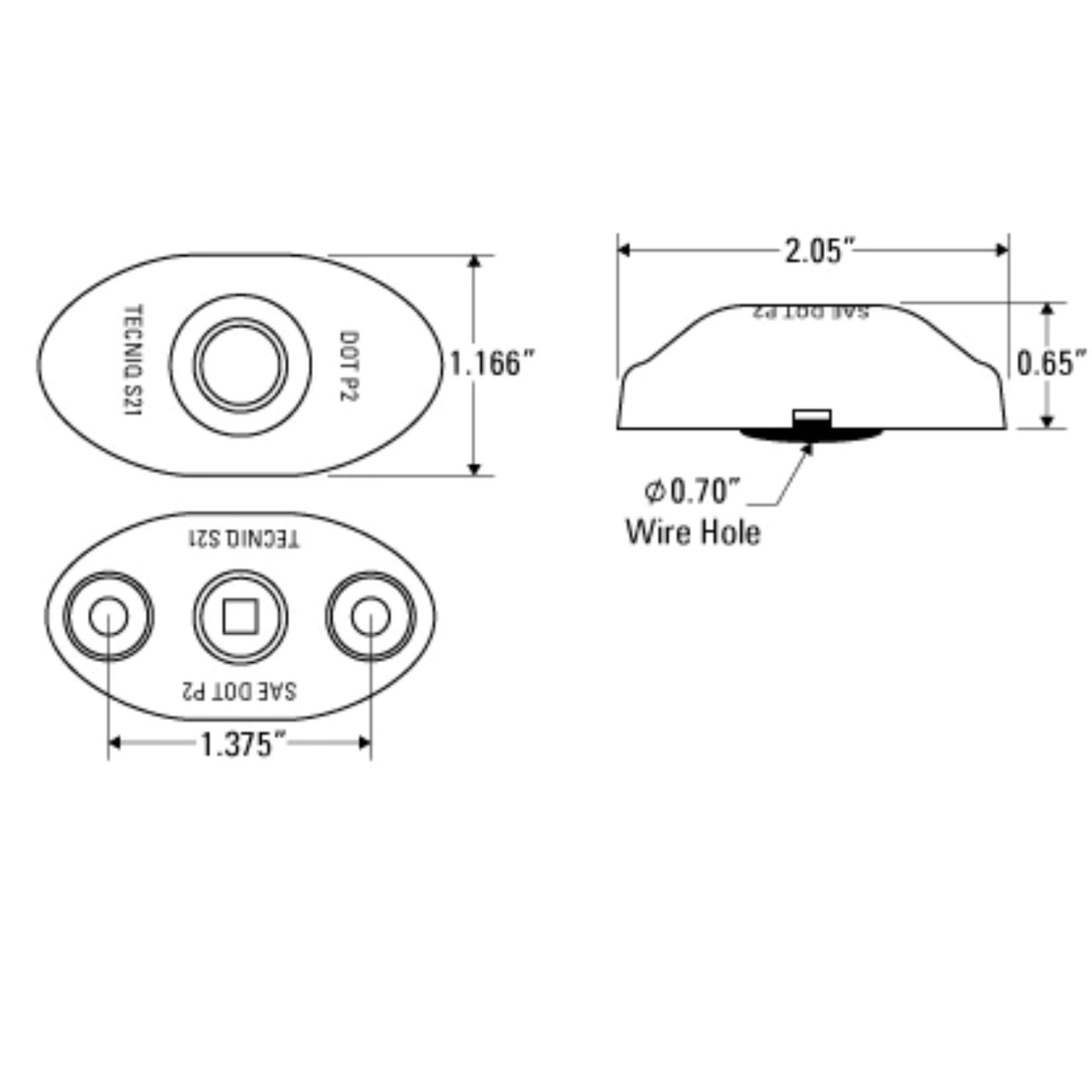 Tecniq New OEM 2" Red Oval Sidemarker W/Red Lens & Pigtail Connection S21-RR00-1
