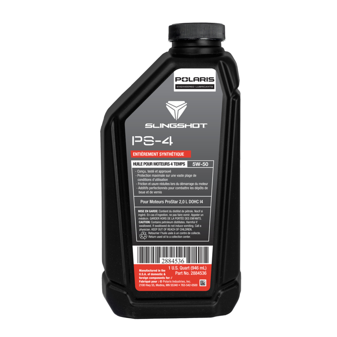 Polaris New OEM Slingshot 5W50 PS4 FullSynthetic Oil 1 Quart, 2884536