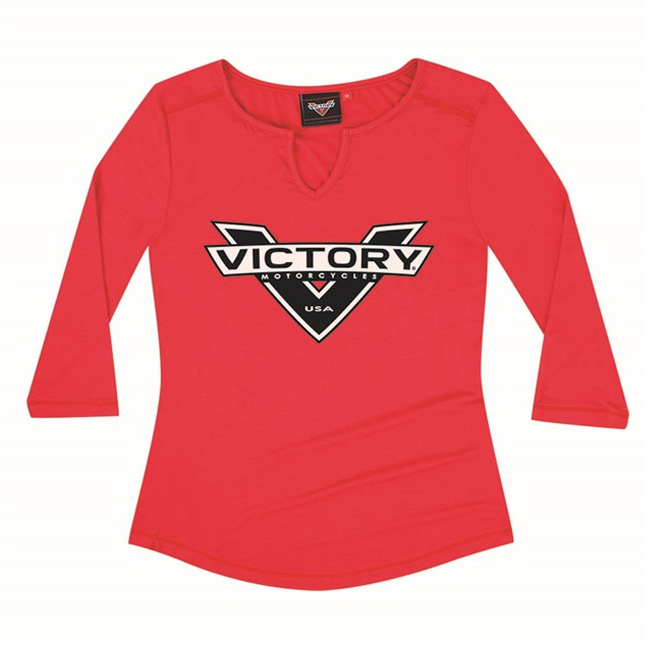 Victory Motorcycle New OEM Women's Red Badge 3 QTR Sleeve Shirt, Large, 28679850