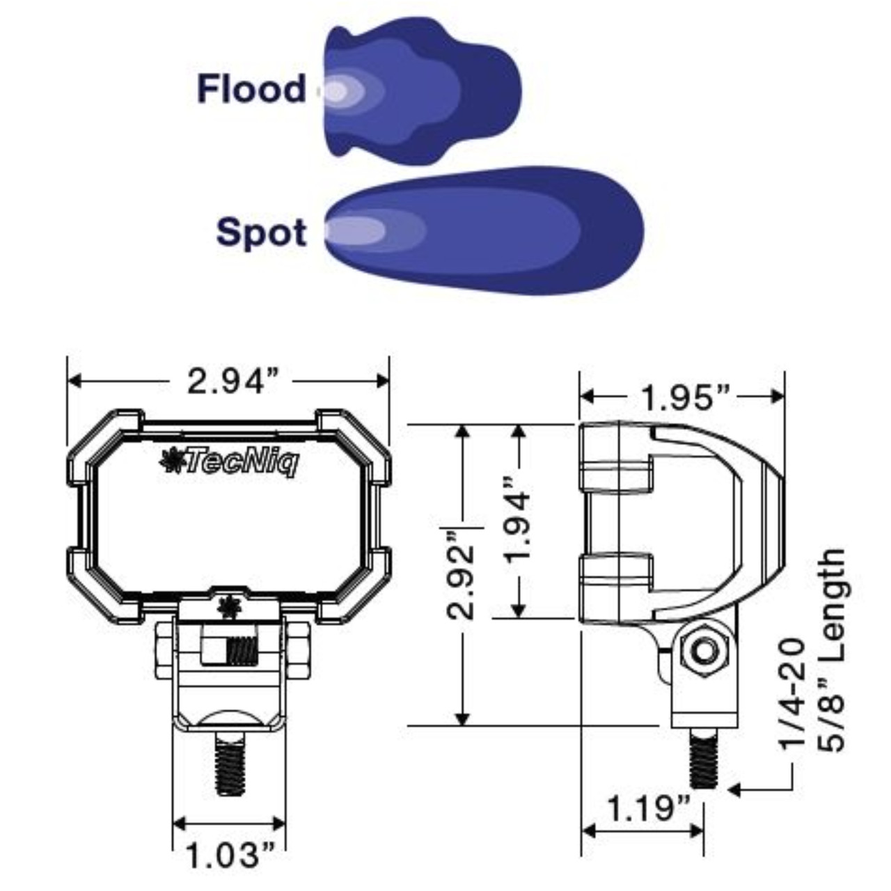 Tecniq New OEM Steelhead 2 LED Spot LAmp W/Black Finish & Pigtail Wires, P02-WBSP-1