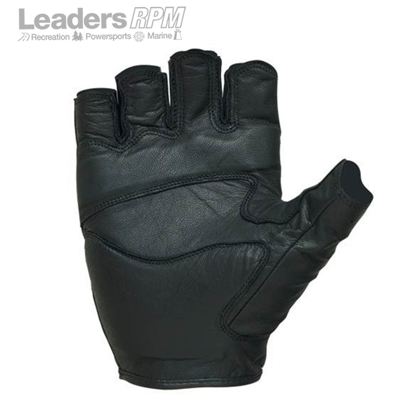 Castle New Black Leather Gel Fingerless Motorcycle Riding Gloves, XL, 20-1028