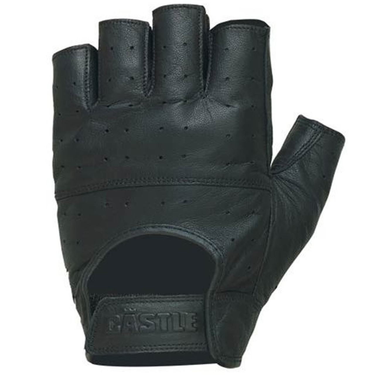 Castle New Black Leather Gel Fingerless Motorcycle Gloves, Medium, 20-1024