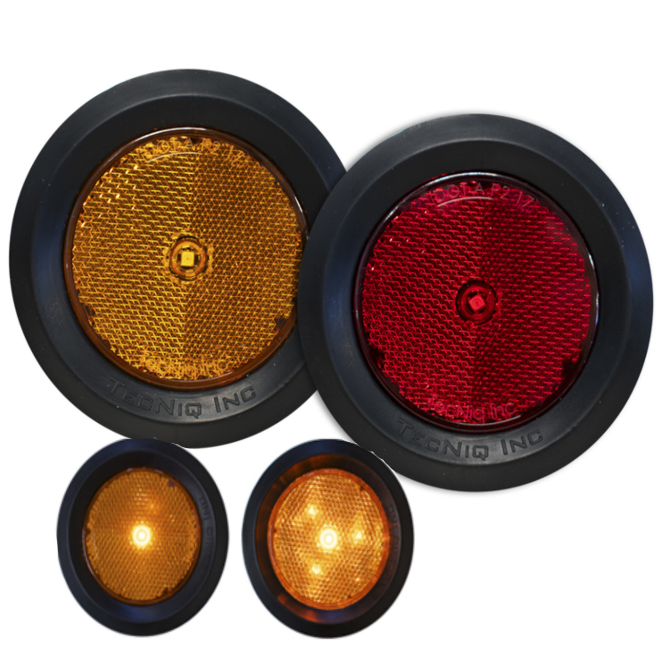 Tecniq New OEM 2.5" Round Amber P2 rated 4 LED Grommet Mount Sidemarker w/ Reflectivity, S12-AA40-1