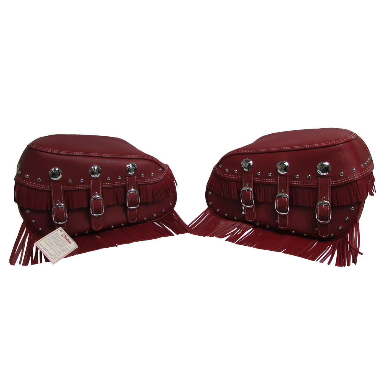 Indian Motorcycle New OEM Red Fringed Leather Vintage Saddlebags Set, N52400065