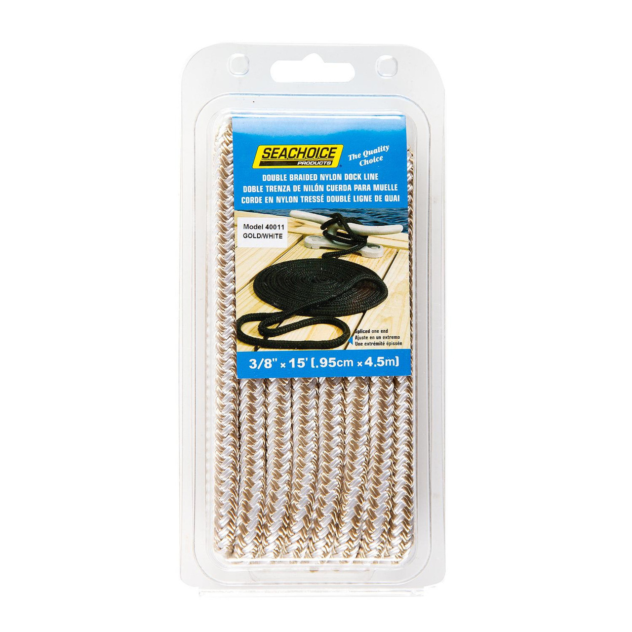 Seachoice New Double Brad Dock Line Gold/White 3/8"x15', 50-40011