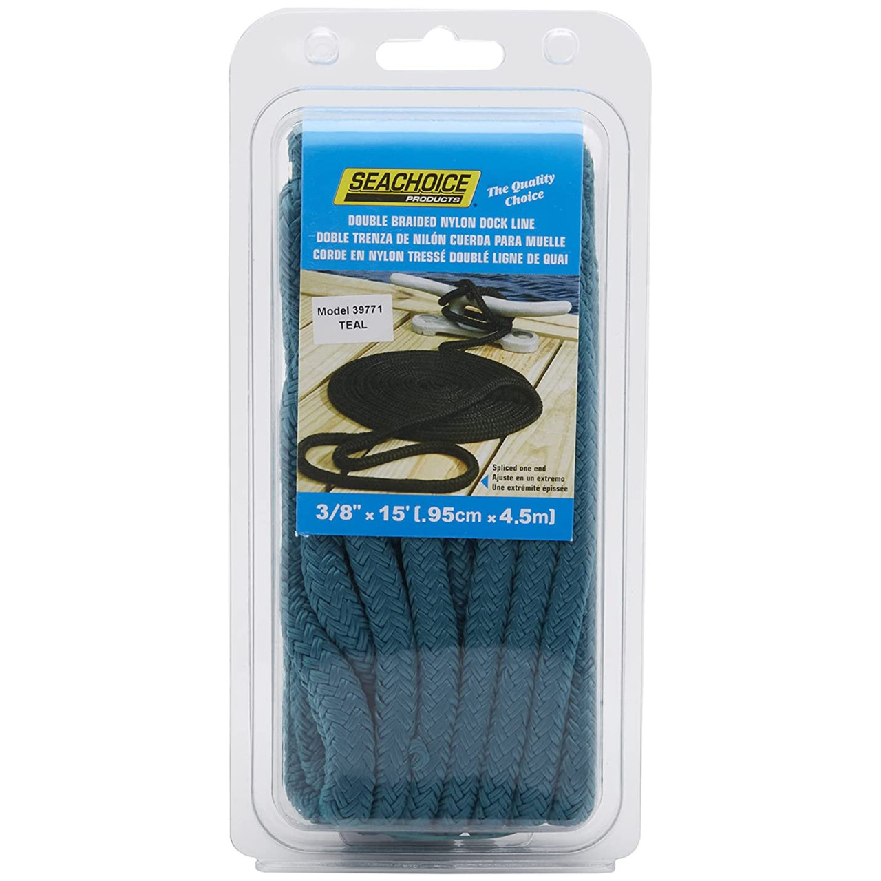 Seachoice New Double Braid Nylon Dock Line, Teal 3/8in x 15ft, 50-39771