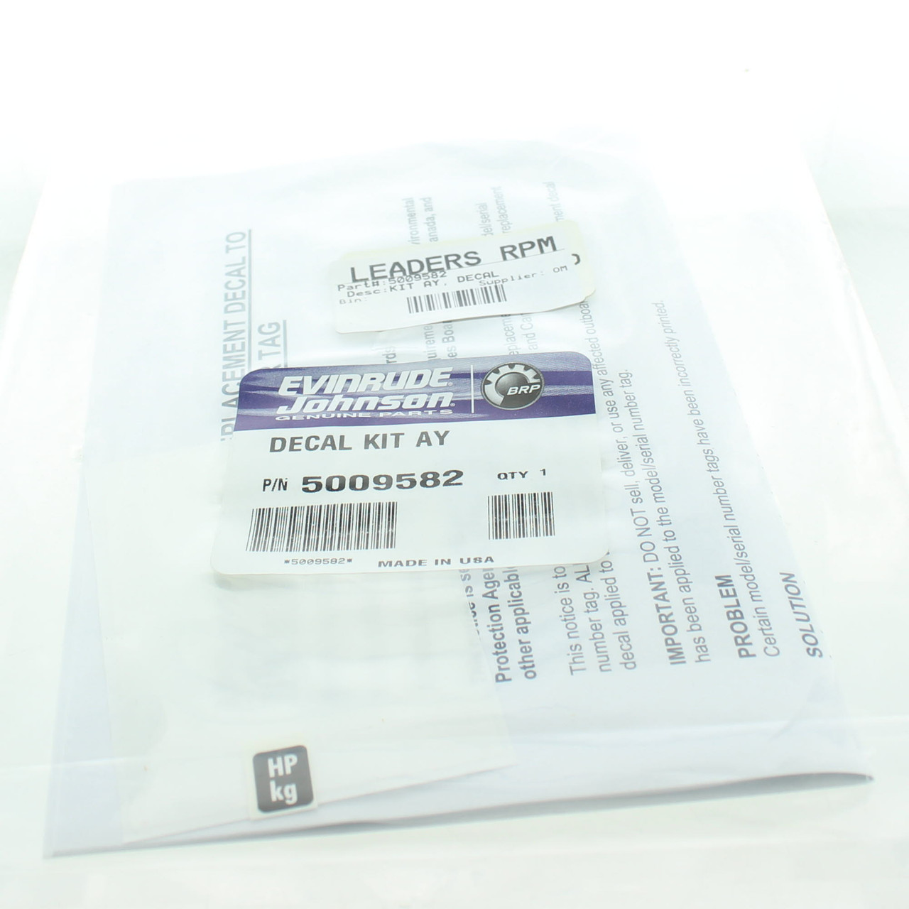 Johnson Evinrude OMC OEM Kit Ay, Decal, 5009582