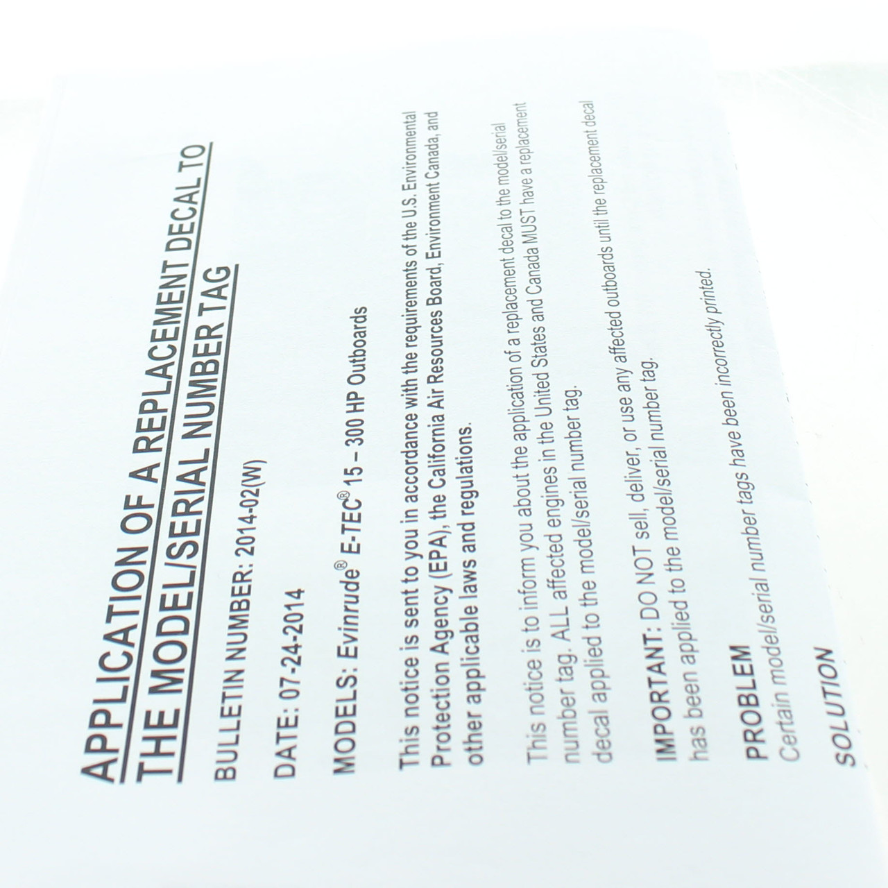 Johnson Evinrude OMC OEM Kit Ay, Decal, 5009582