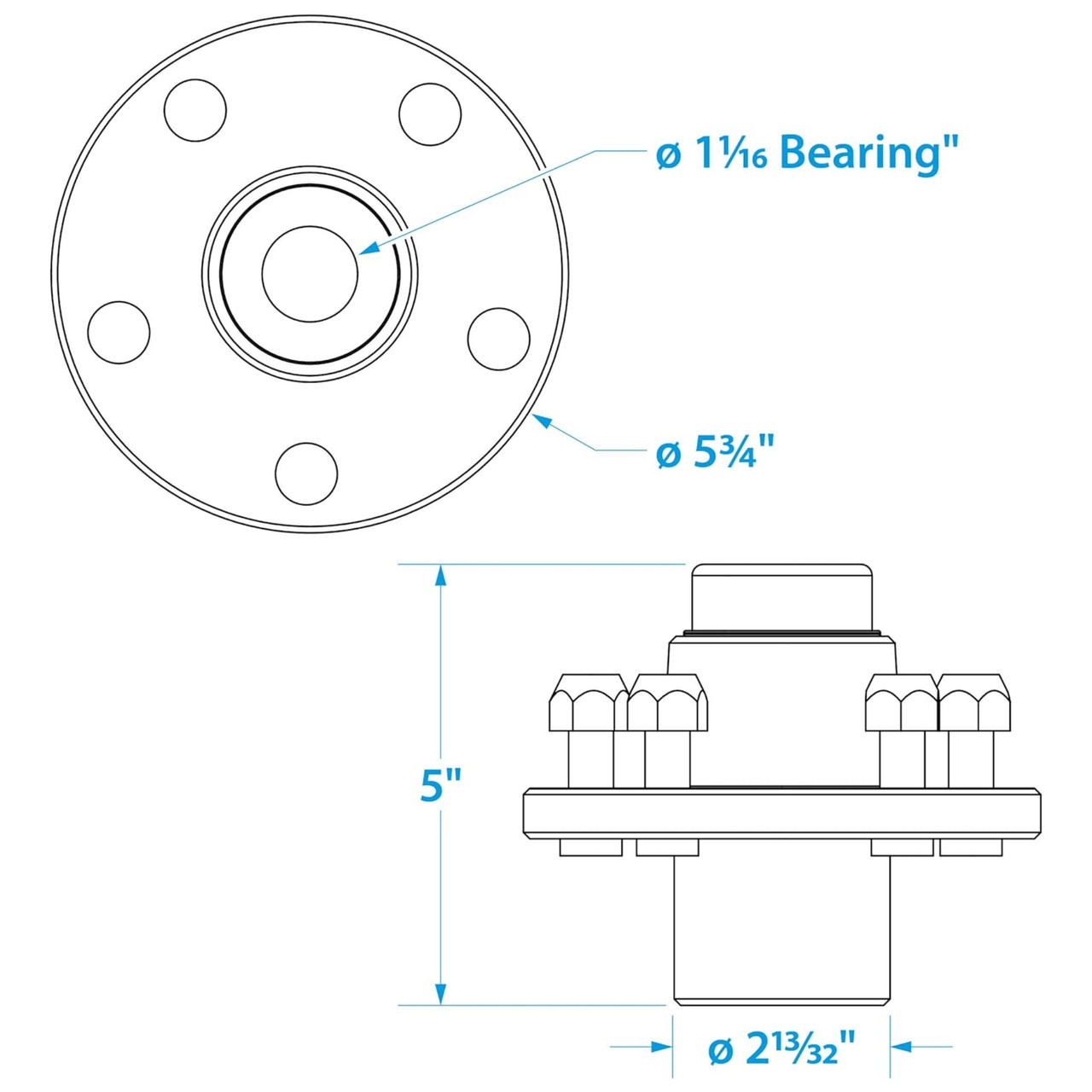 Seachoice New 5 Stud Cast Wheel Hub 1 1/16, 50-53061