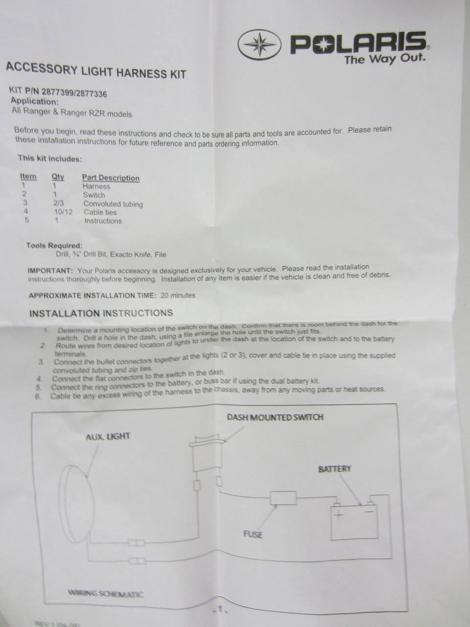 Polaris New OEM 3 Light Fog Lamp Bar Wire Harness Kit, 2877336