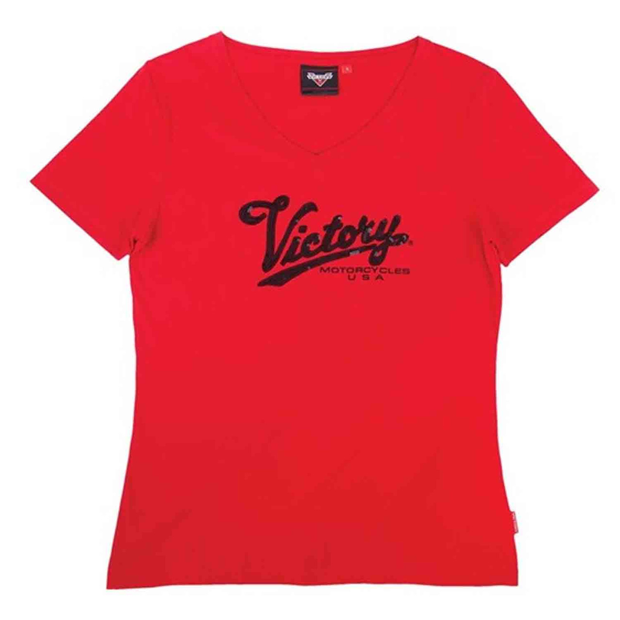 Victory Motorcycle New OEM Women's Red Sequin Logo Tee Shirt, Medium, 286440003