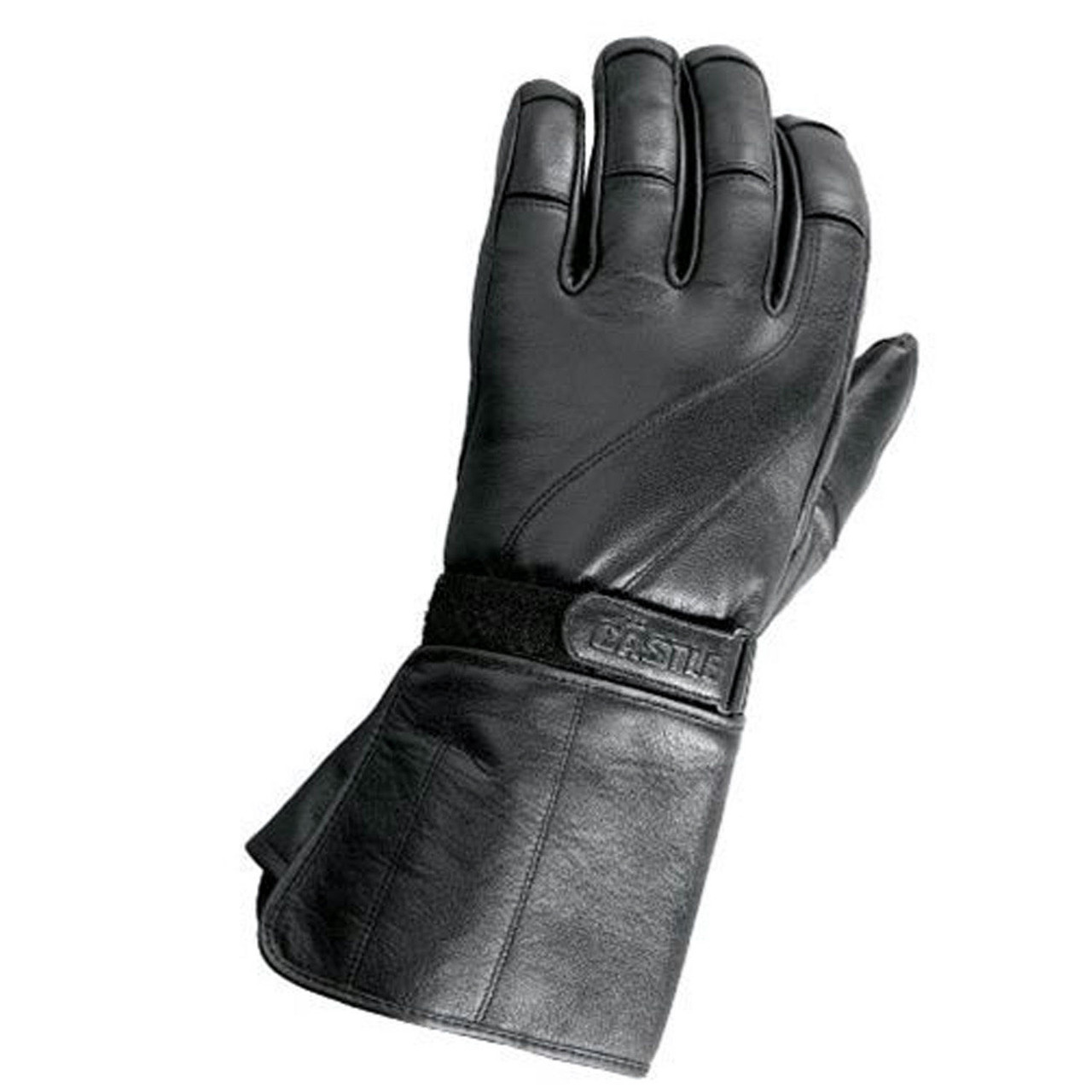 Castle New Black Leather Gauntlet Mid Season Motorcycle Gloves, Medium, 20-3114