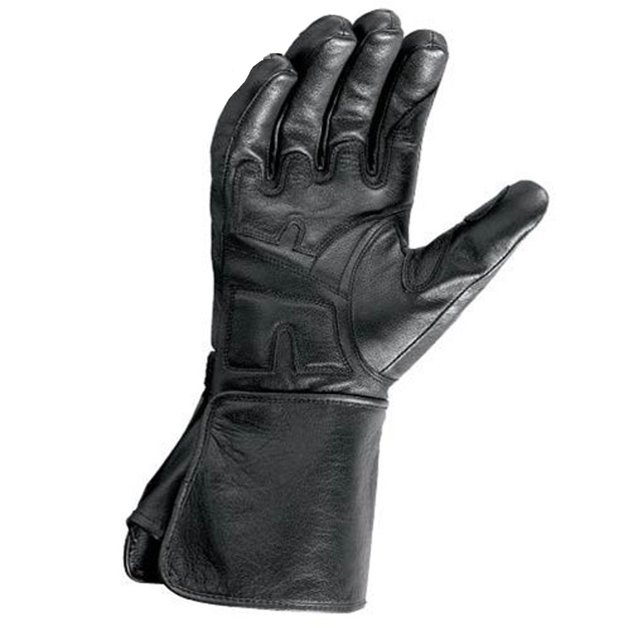 Castle New Black Leather Gauntlet Mid Season Motorcycle Gloves, Medium, 20-3114