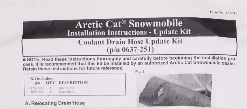 Arctic Cat New OEM Coolant Bottle Drain Hose Update Kit 0637-251; 0710-506