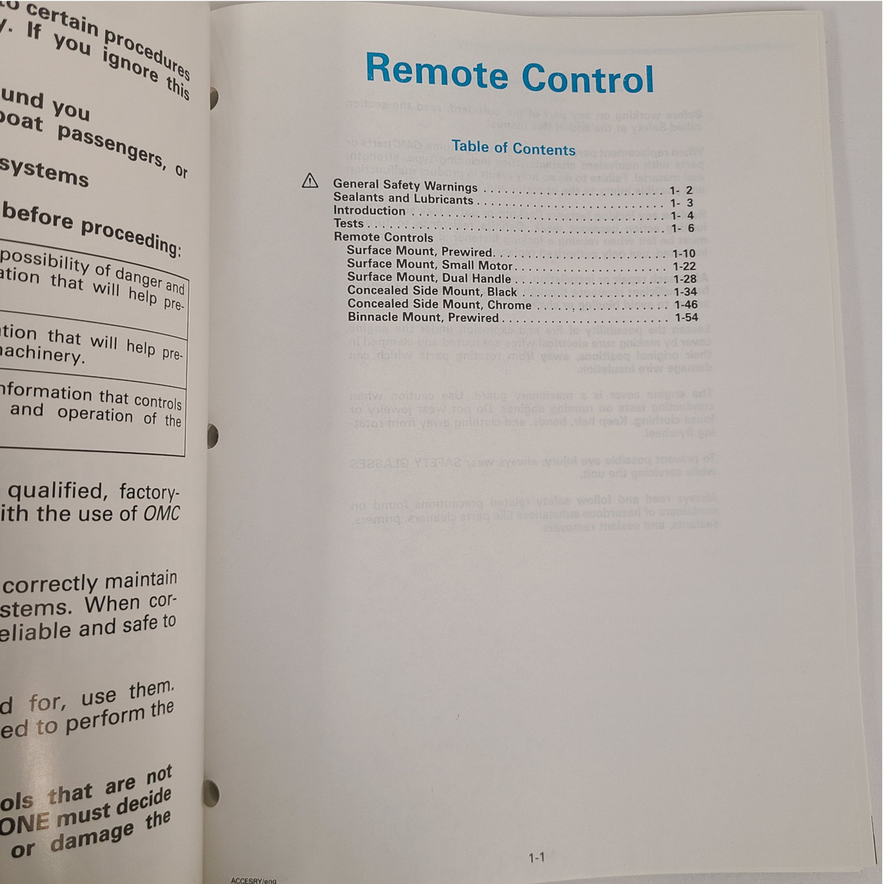 Johnson Evinrude OMC OEM Accessories & Remote Control Service Manual, 0503142