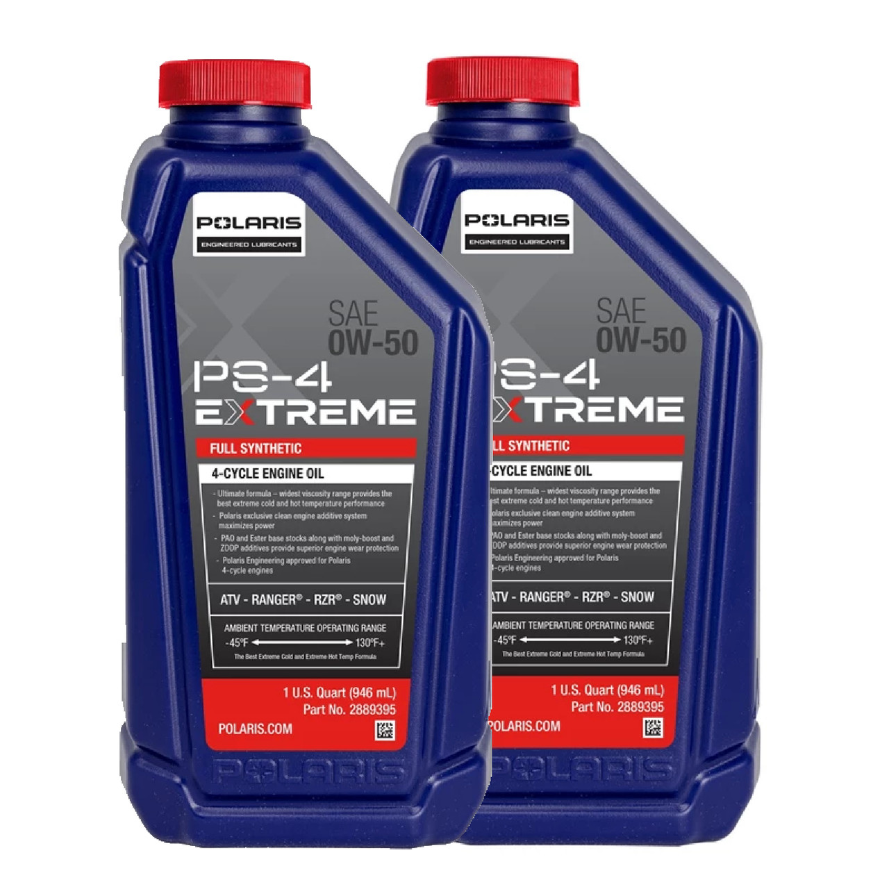 Polaris New OEM, PS-4 Extreme Full Synthetic 0W-50 Engine Oil, Quart, Pack of 2, 2889395