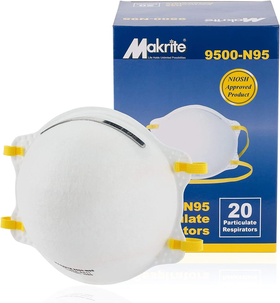 Makrite New, NIOSH 9500-N95 White Mask, Case (12 Boxes of 20), TC-84A-5411