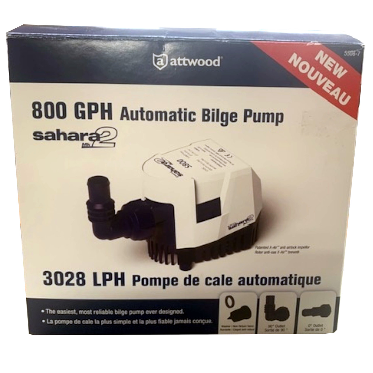 Attwood 800 GPH 12-Volt Automatic Bilge Pump Universal Mountain Pattern 23-55087
