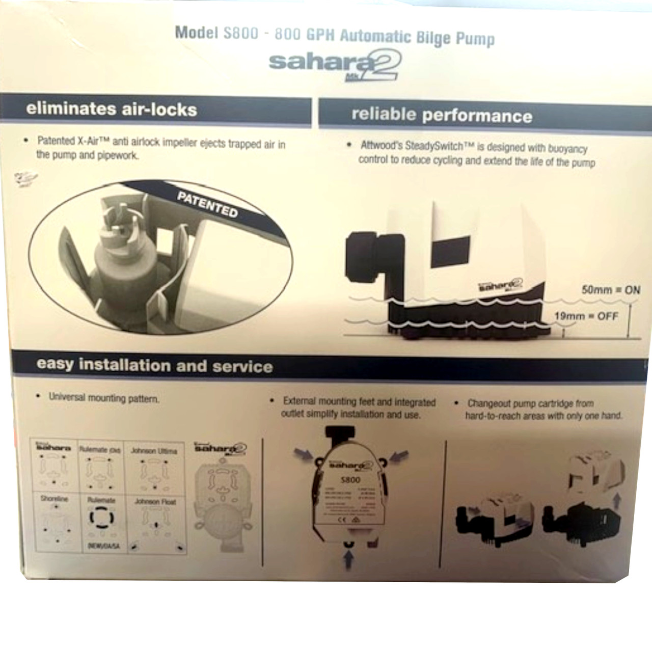Attwood 800 GPH 12-Volt Automatic Bilge Pump Universal Mountain Pattern 23-55087