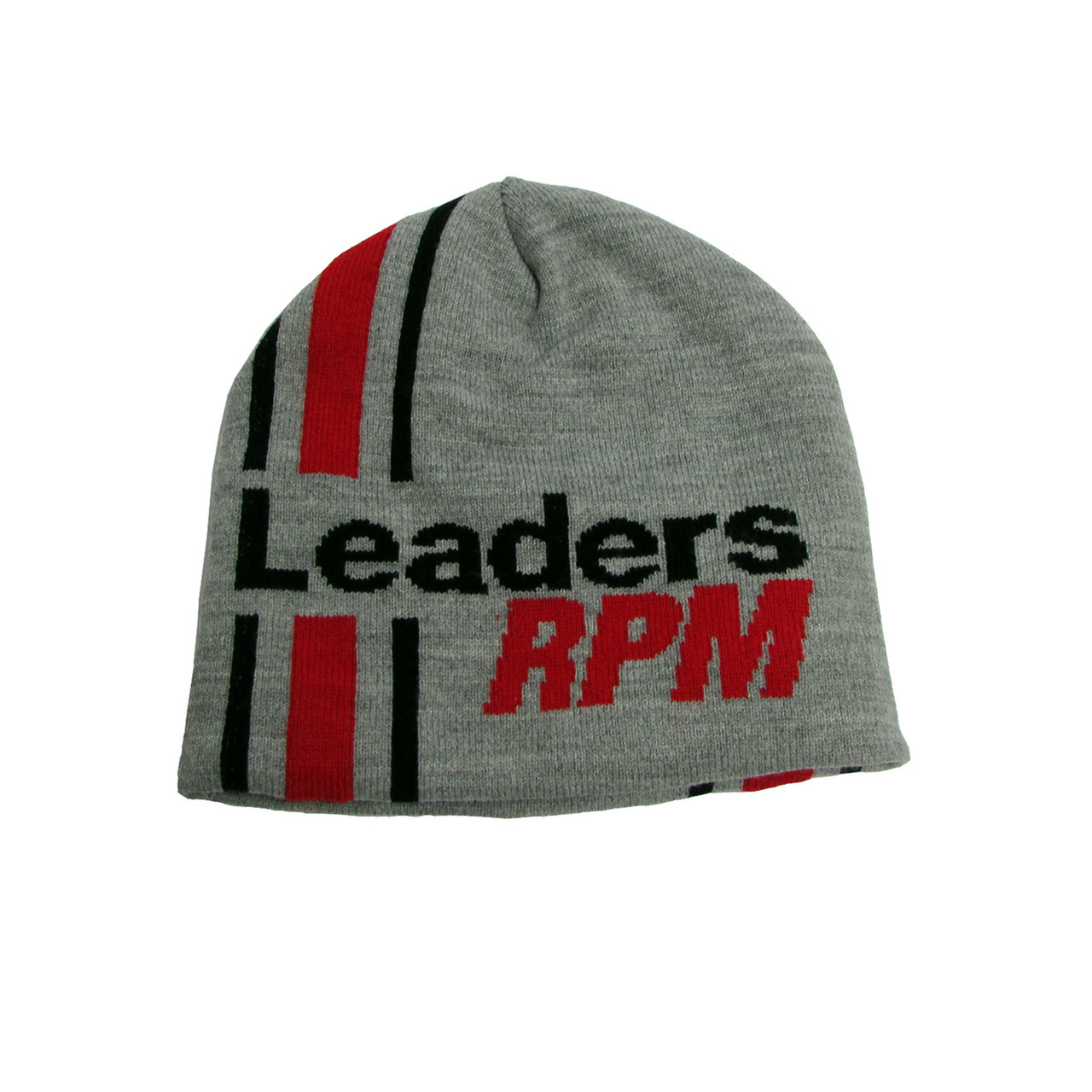 Leaders Elite Knit Beanie, Logo, Grey with Red Stripe, LRPM-0009
