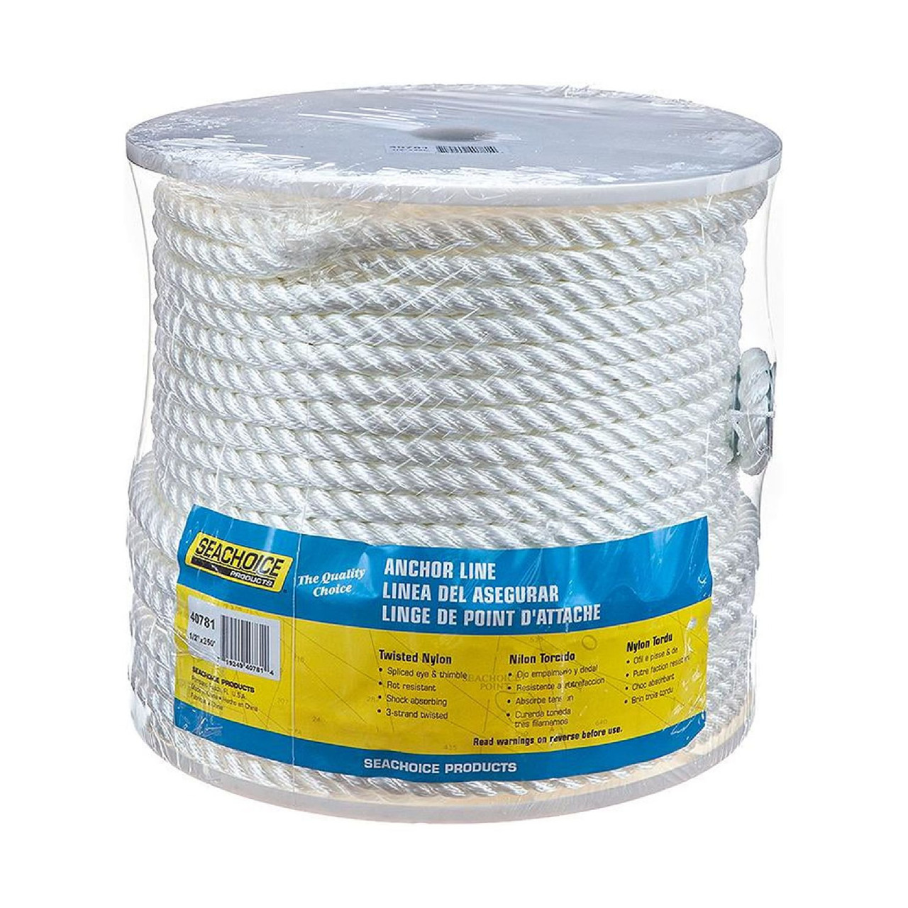 Seachoice New Anchor Line Twisted Nylon 1/2"x250ft White, 50-40781