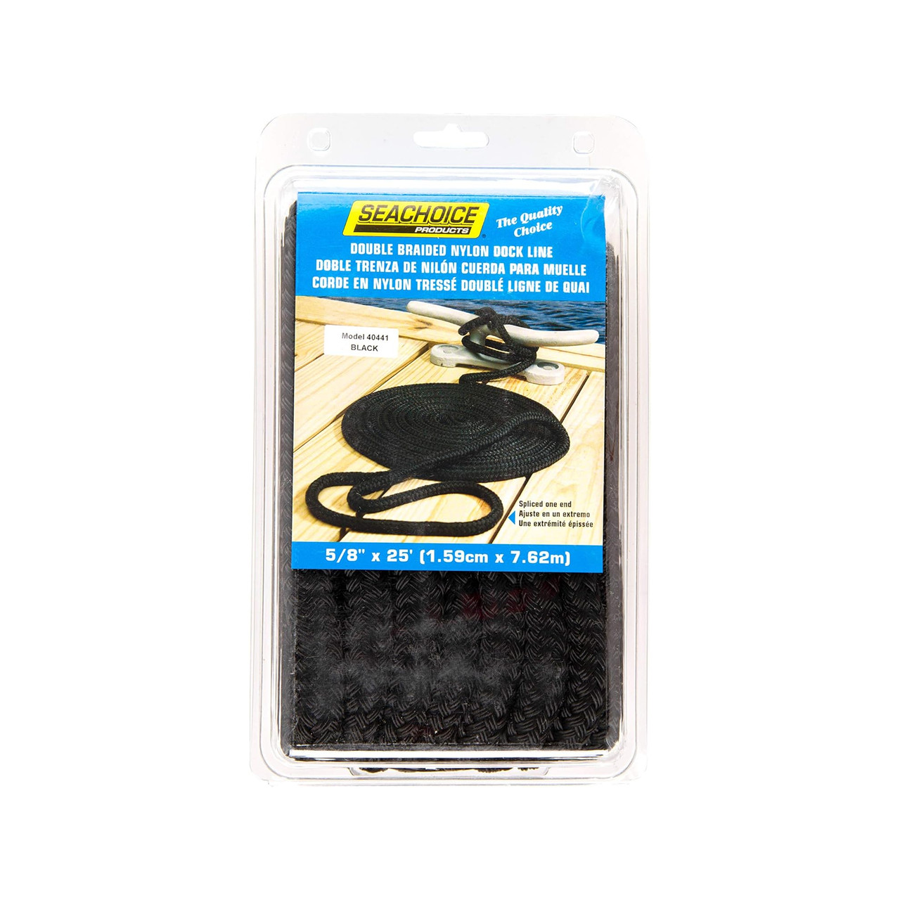 Seachoice New Dock Line Double Braided Nylon 5/8"x25ft Black, 50-40441